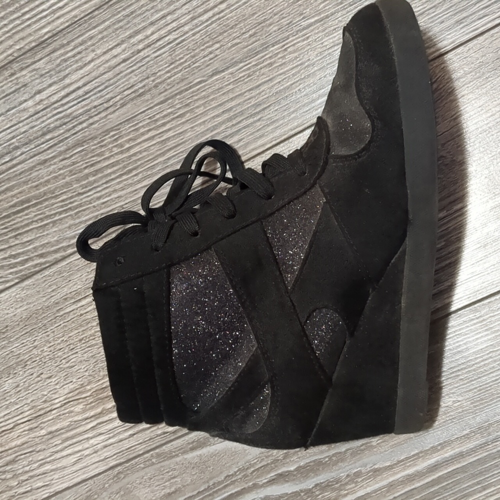 Black Glitter Sneaker Wedges Size 3